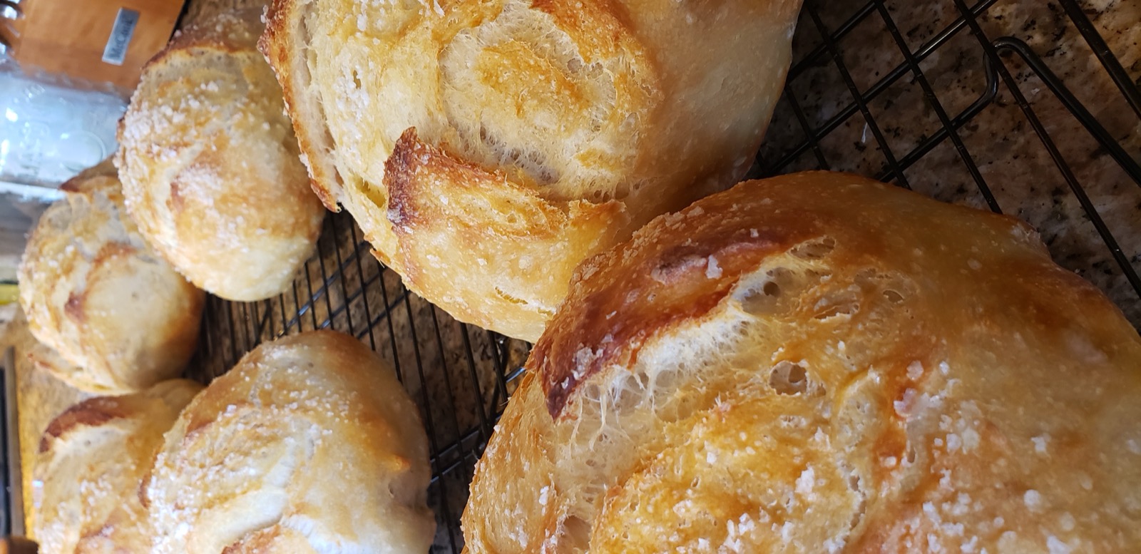 Sourdough bread on cooling rack